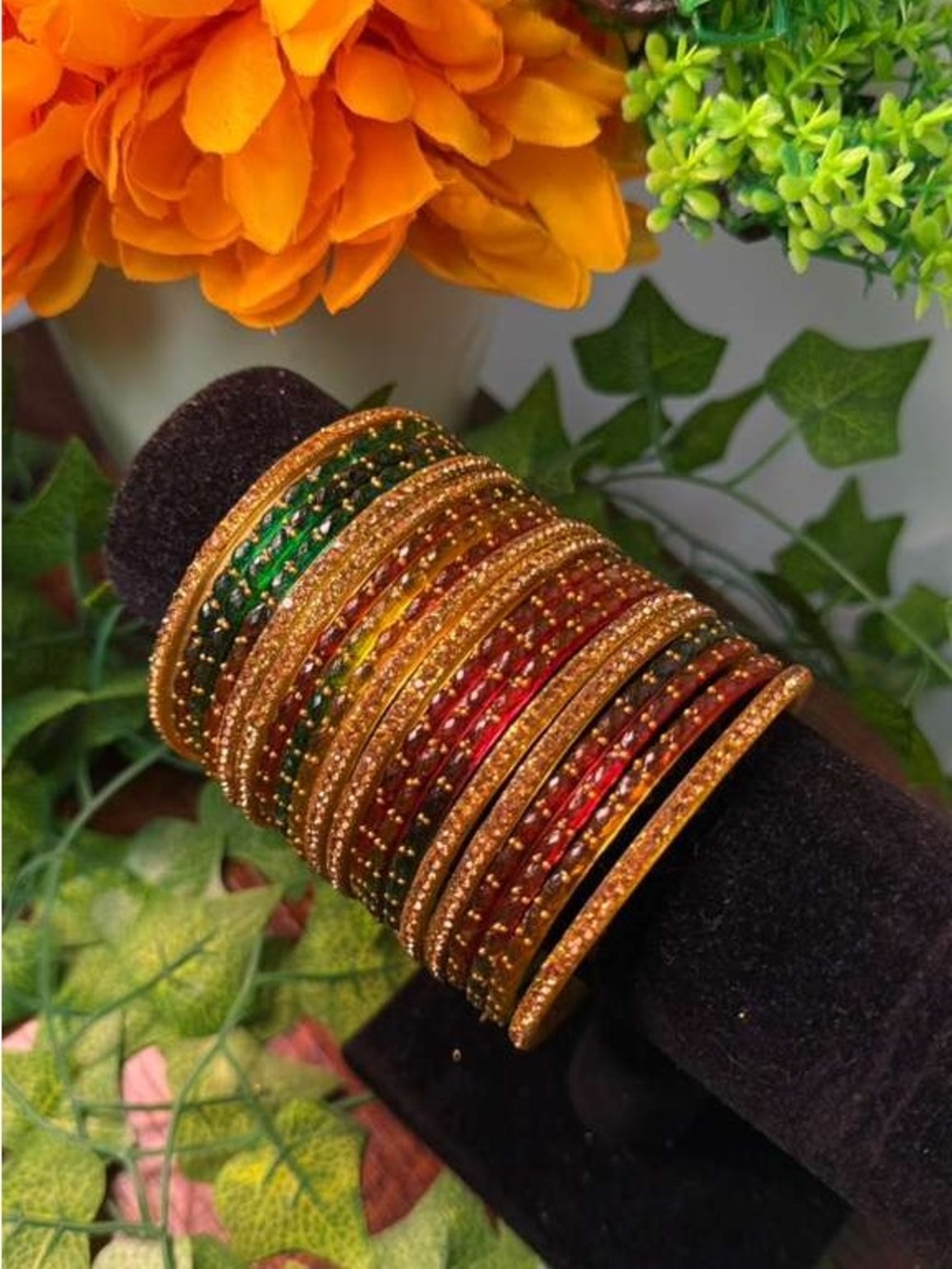 Gold-Tone Green & Red Crystal Bangle Set - Women Jewelry